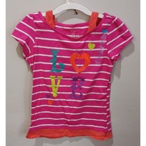Childrens Place Pink Striped Love Girls Top Size Large 10/12 Faux Tank
